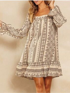 Ces Femme Jillian Bohemian Square Neck Mini Dress